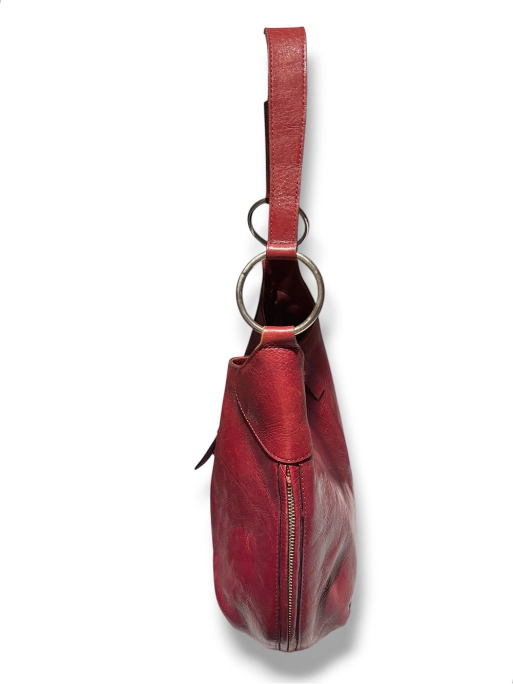 WILSONS LEATHER Red Hobo Shoulder Bag Expandable Bottom Snap Closure VINTAGE - Picture 4 of 14
